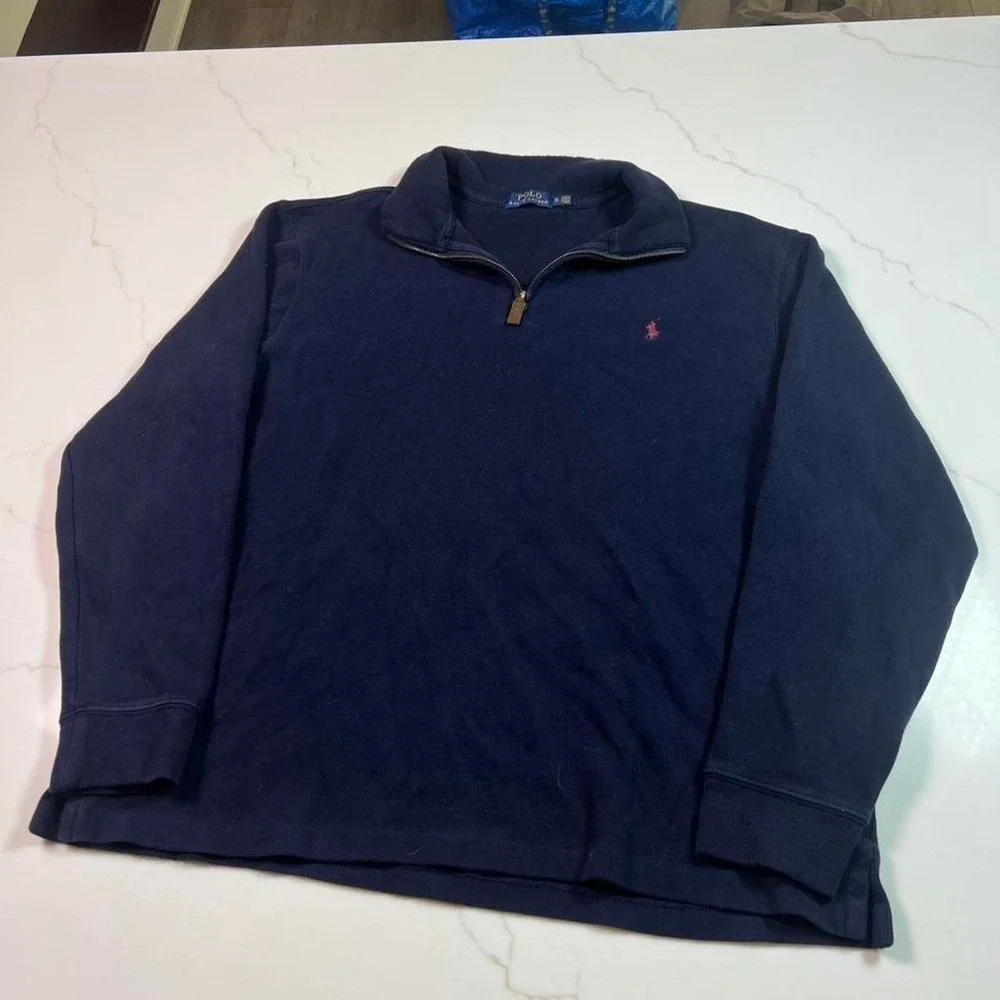Polo Ralph Lauren Quarter Zip Pullover Mens XL Navy Blue Red Pony Logo Ribbed
